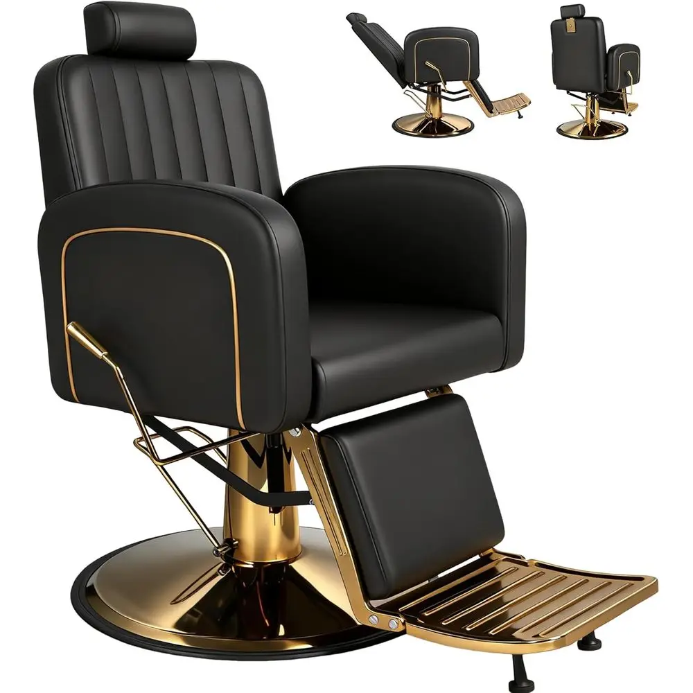 

Vintage Barber Chairs for Salons, Reclining Stylist Chairs with Heavy-Duty Hydraulics, Multi-Functional Hair Styling Seats in Bl