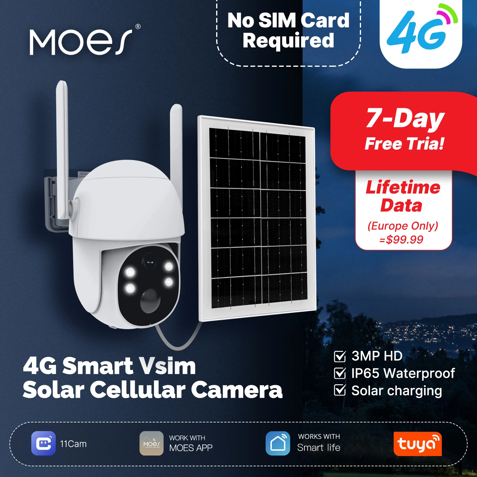 Tuya Smart 4G Solar Security Camera Outdoor,No SIM Required,Solar Charging IP camera,3MP,Human Detection,Security Protection
