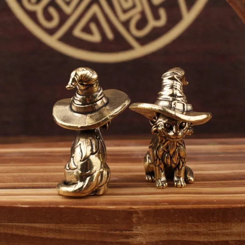

Cute Witch Cat Statue Vintage Brass Small Cat Animal Miniature Figurines Desk Ornament Home Desktop Decoration Accessories