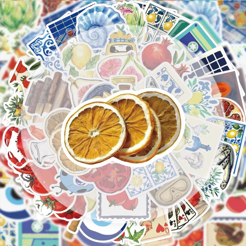 50 Mediterranean-Style Stickers, Vibrant Sticker Decals, Multiple Styles Without Duplication, Suitable for Water Bottles, Laptops, Suitcases, Skateboards, Guitars, Party Decorations