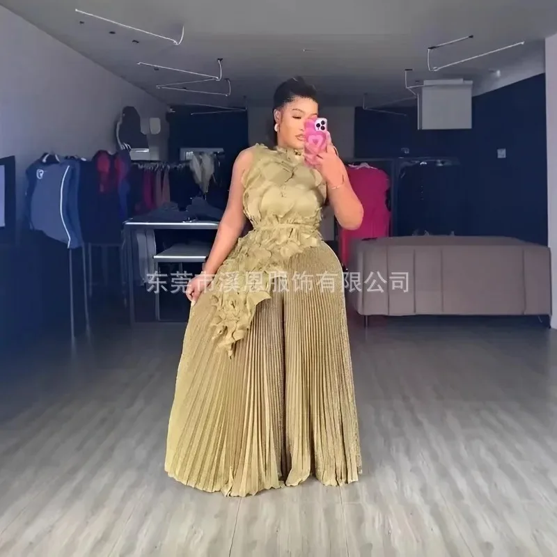 مطوي سترة دون أكمام مياكي جديد كبير الحجم بنطال ذو قصة أرجل واسعة 2 قطعة مجموعة مزاجه بلون ملابس ركاب أنيقة