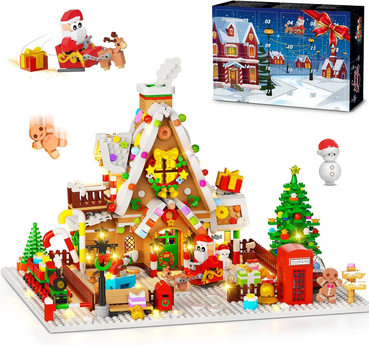 INSOON 1642-teiliger Adventskalender 2026 Lebkuchenhaus Mini-Bauset 24-Tage-Countdown Weihnachtsbaum Zug Weihnachtsdekoration Geschenk für Erwachsene und Jugendliche