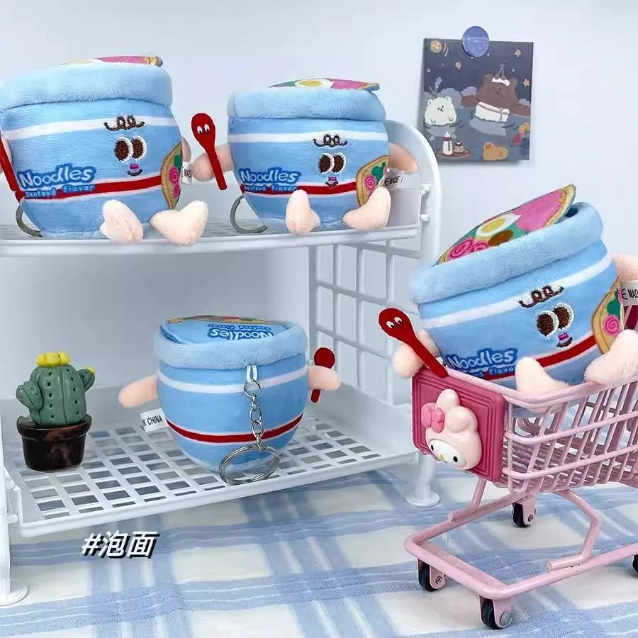 Simulación japonesa de cubo de fideos instantáneos, llavero de muñeco de peluche, colgante, decoración de bolsa de muñeco de peluche de fideos instantáneos de dibujos animados bonitos