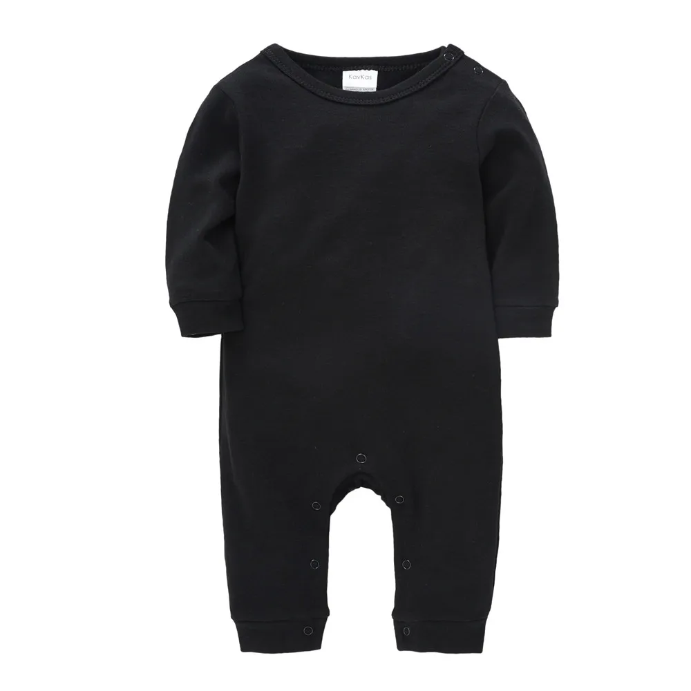 Kavkas Solid Black Baby Rompers Unisex 0-18M Full Sleeve Clothes One Piece 100% Cotton Overalls Infant Jumpsuit