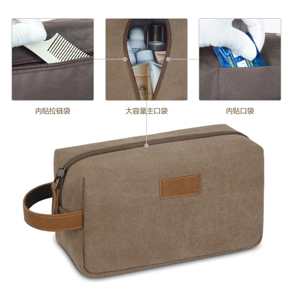 حقيبة أدوات الزينة، حقيبة سفر محمولة باليد من القماش المقاوم للماء، تخزين جلد الحصان المجنون، حقيبة مكياج عصرية ورجعية #2