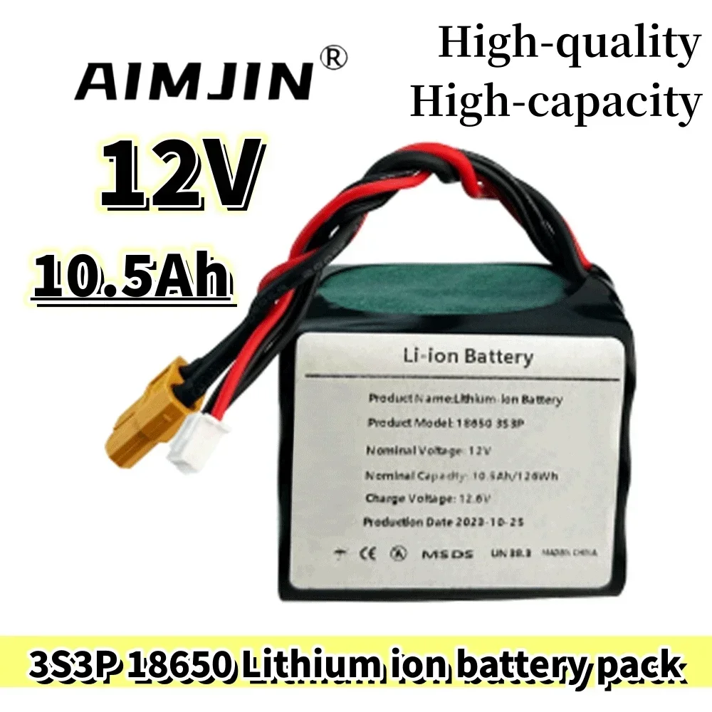 

AIMJIN 3S3P 12V 10.5Ah 10Ah High Capacity UAV Rechargeable 12.6V Li-ion Battery for Various RC Airplane Quadrotor XH2.54-4P XT60