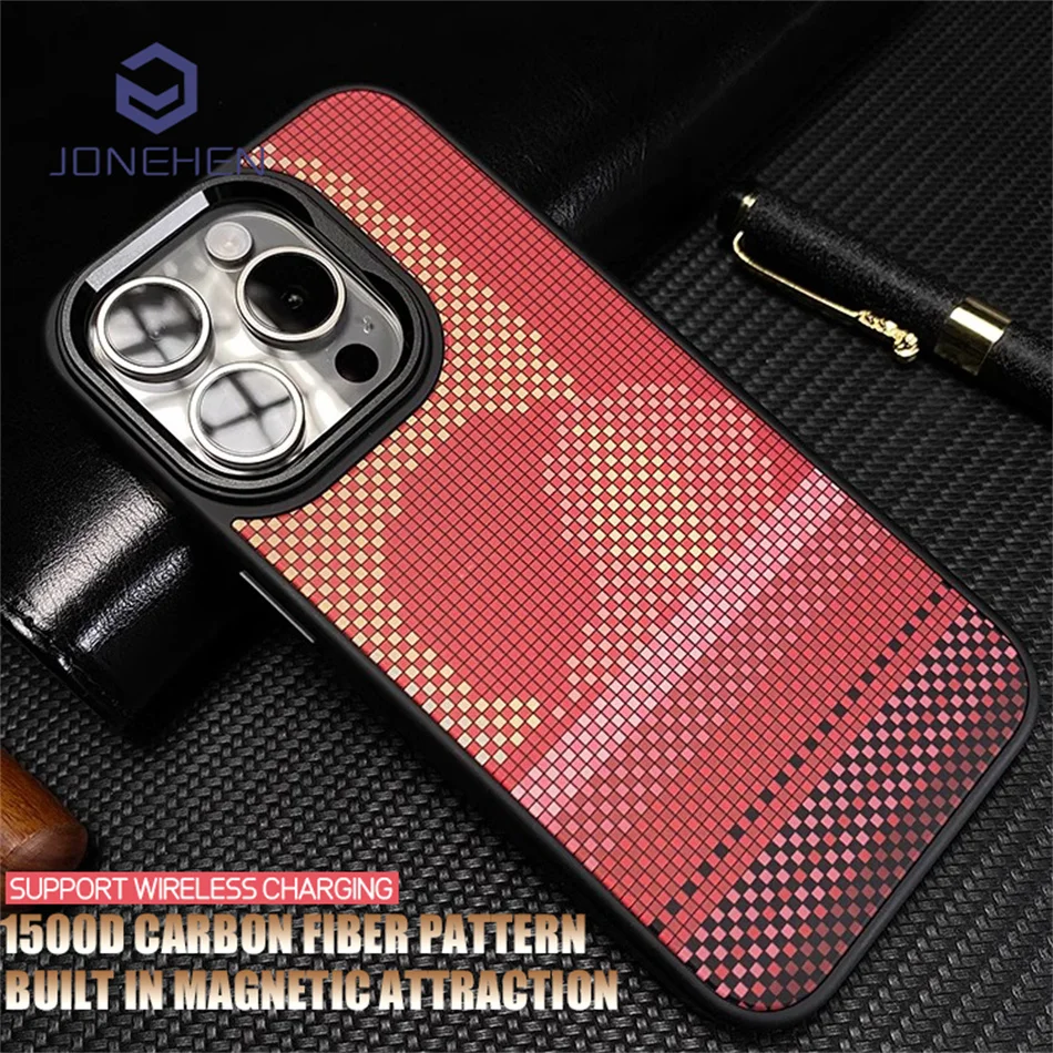 Mganetic Cloud Carbon Fibre Wireless Charge For Magsafe Case For iPhone 15 14 13 16 Pro Max Shockproof Bumper Hit Color Cover