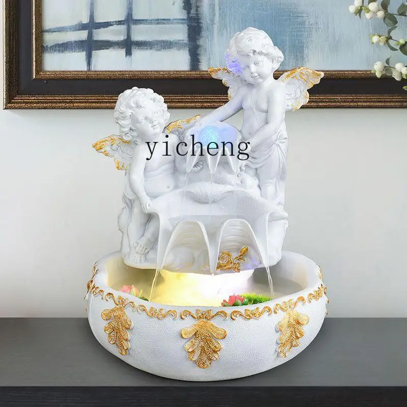 ZK Decoration Living Room Floor Decoration Loop Water Fountain Angel Lucky Fish Tank