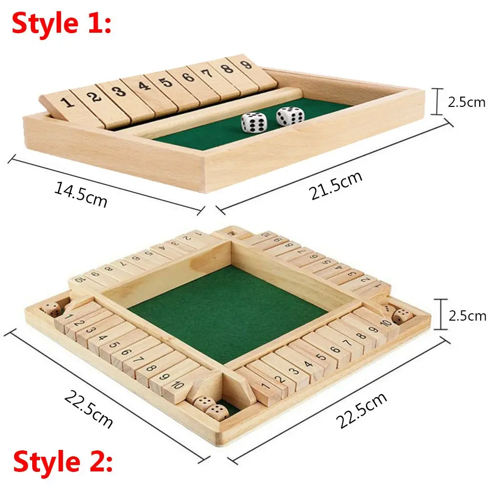 Shut The Box Dice Board Game Wooden Flaps & Dices Game 4 Players Pub Bar Party Supplies Family Entertainment For Kids & Adults