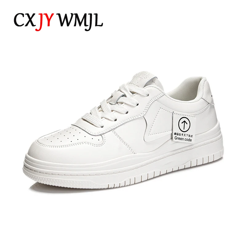 CXJYWMJL Genuine Leather Women Casual Sneakers Plus Size Spring Thick Bottom Vulcanized Shoes Ladies Skate Shoes Small White