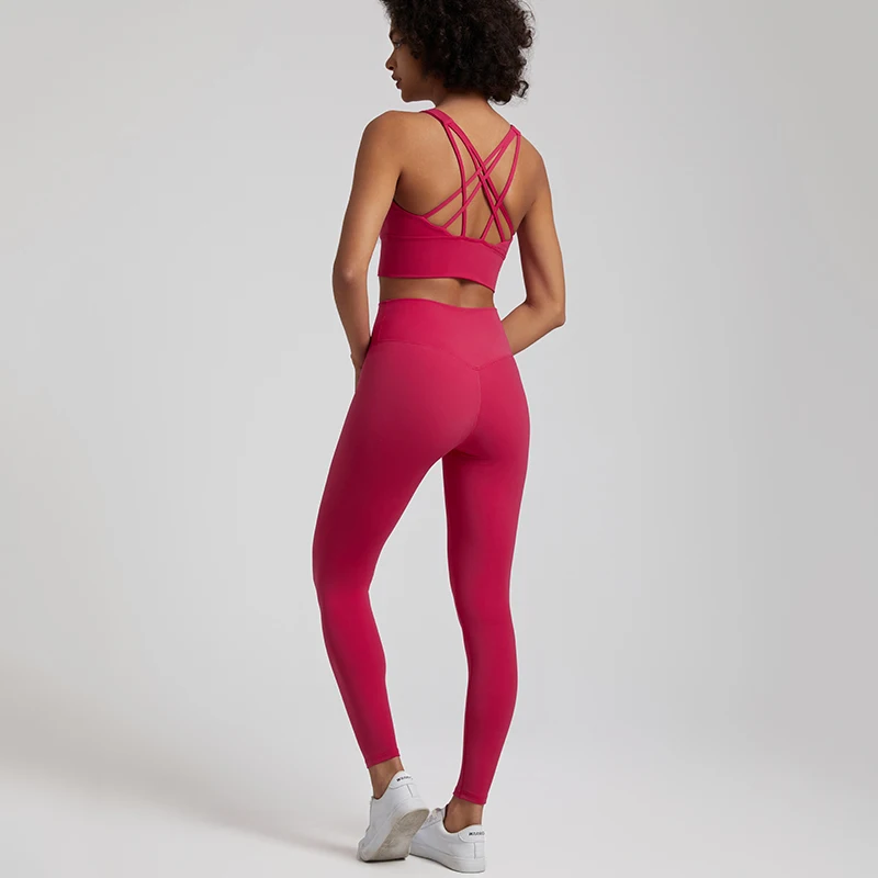 Conjunto de Yoga suave para mujer, ropa deportiva de entrenamiento, Sujetador deportivo de tirantes, Leggings de cintura alta, 2 piezas