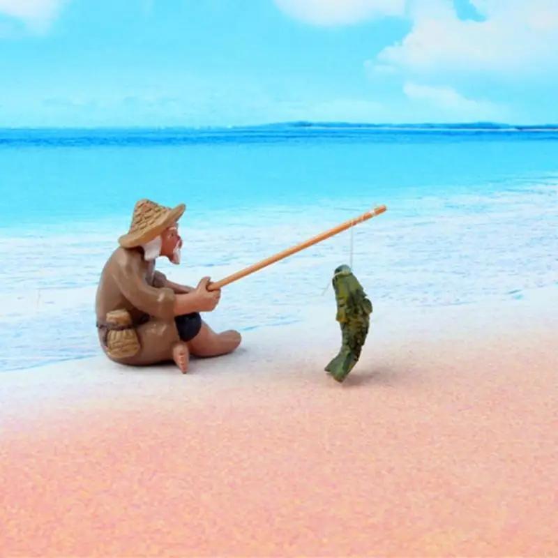 A6HD Trang trí đồ trang trí thủy sinh Fisherman Figurine Fish Tanks trang trí trang trí trang trí