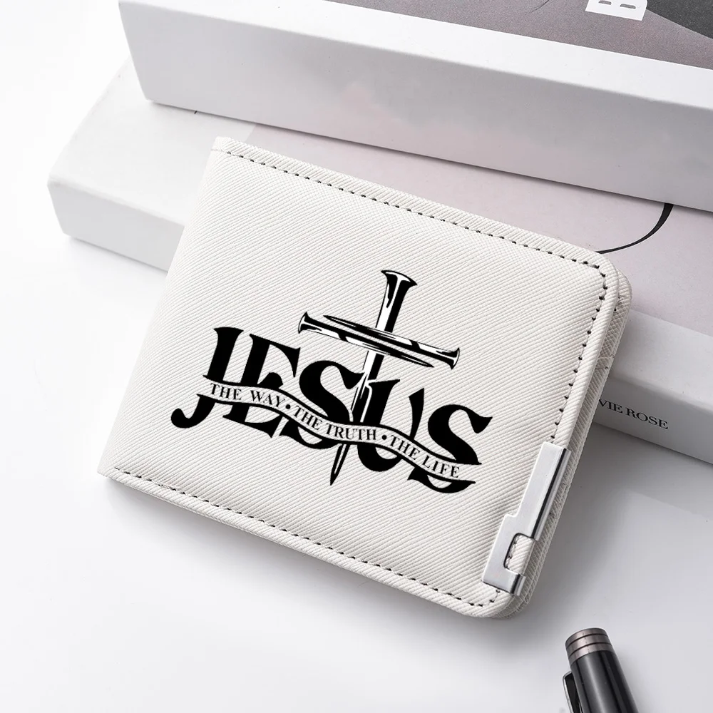 Men's Wallet Slim Multi-Slot Card Holder Jesus Print Design ID Credit Card Storage Pouch New Style Leather Billfold