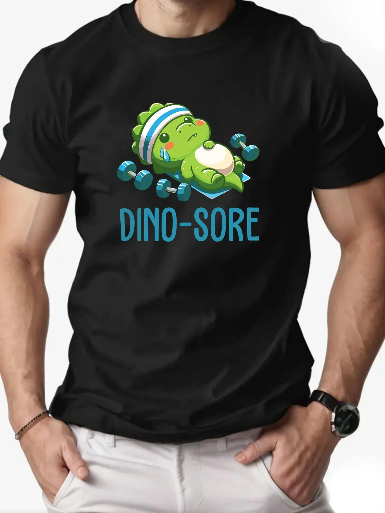 

Dino-sore-flying printed casual loose summer men's T-shirt, 100% pure cotton O-neck top men's clothing