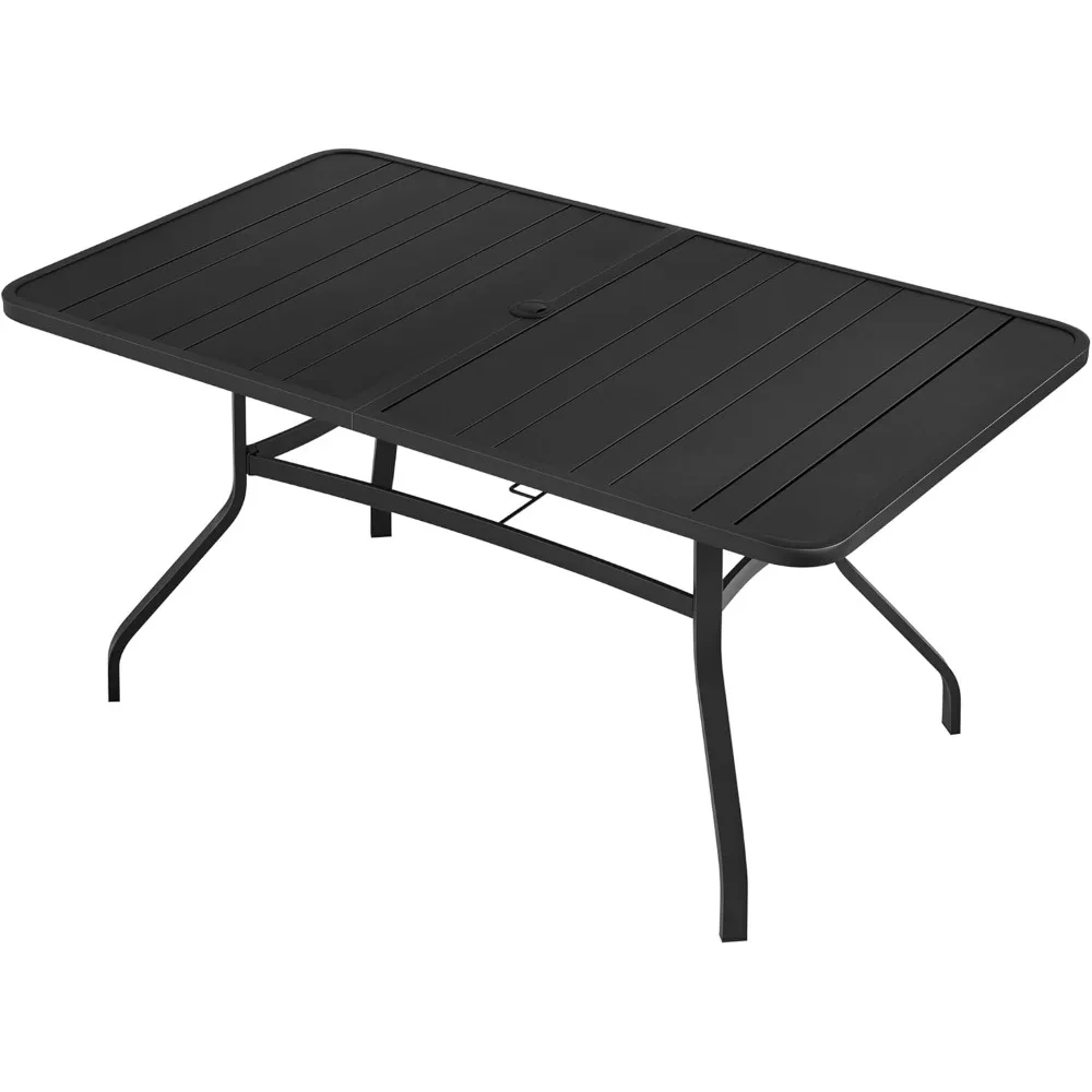 

Yaheetech Outdoor Dining Table for 6 People, Rectangle Metal Slatted Patio Table with Umbrella Hole, Outdoor Furniture Garden Ta
