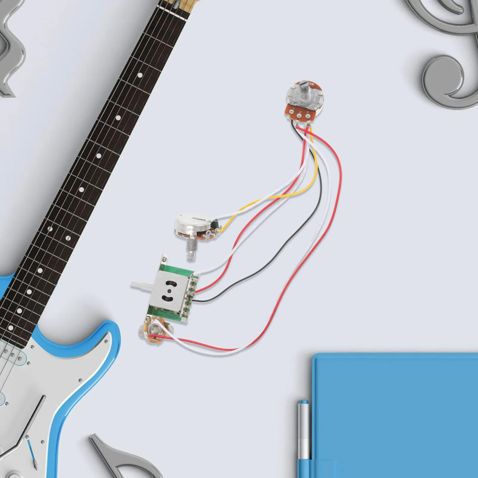 

1Set Electric Guitar Wiring Harness Assembly 1T1V Control Plate 3-Way Toggle Switch Stable Electronics