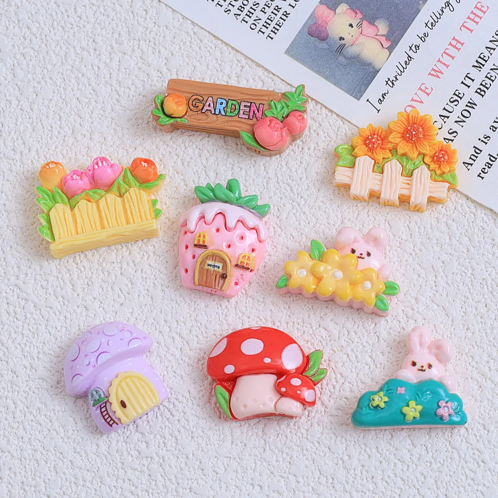 

100 шт., имитация смолы с плоской задней частью, серия для сада, кабошон, гриб, цветок, кролик, украшение, сделай сам, скрапбукинг, аксессуары для рукоделия