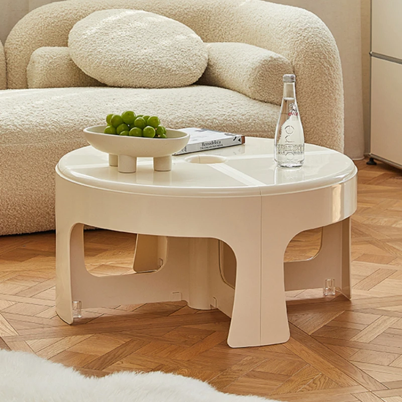 The product can be customized. Nordic cream style plastic combination small coffee table, small circular table for household use