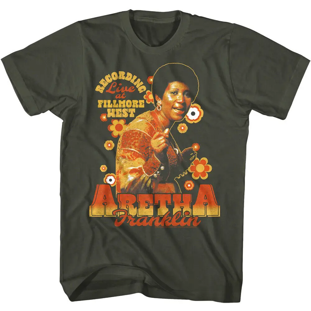 Aretha Franklin Recording Live at Fillmore West Men's T Shirt Hippie Flowers R B