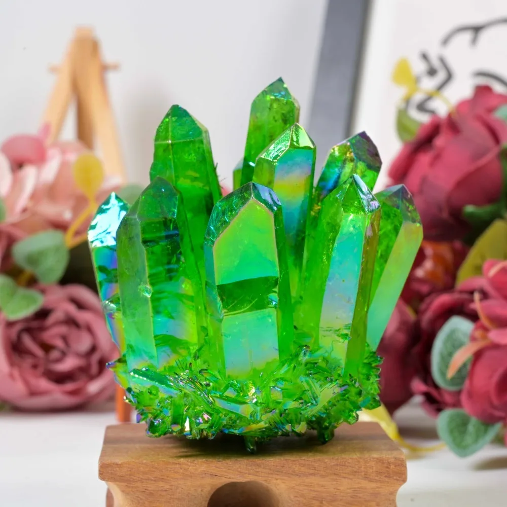 1PC Unique Raw Angel Green Aura Crystal Cluster, Home Decor Rock Crystal Cluster, Mineral Specimen, Christmas Gift