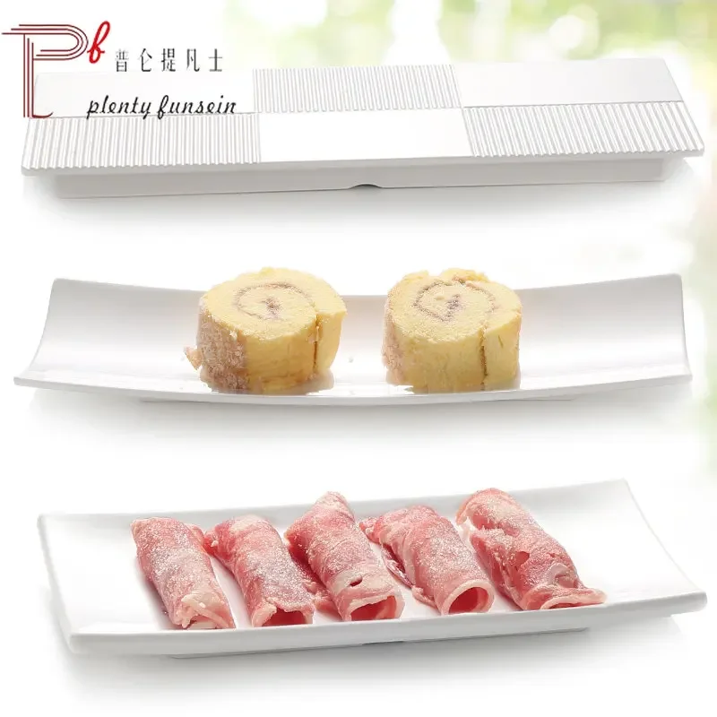 Melamine Imitation Porcelain Tableware, Long Plate, Cold Dish, White Creative Hotel, Rectangular Plastic Plate