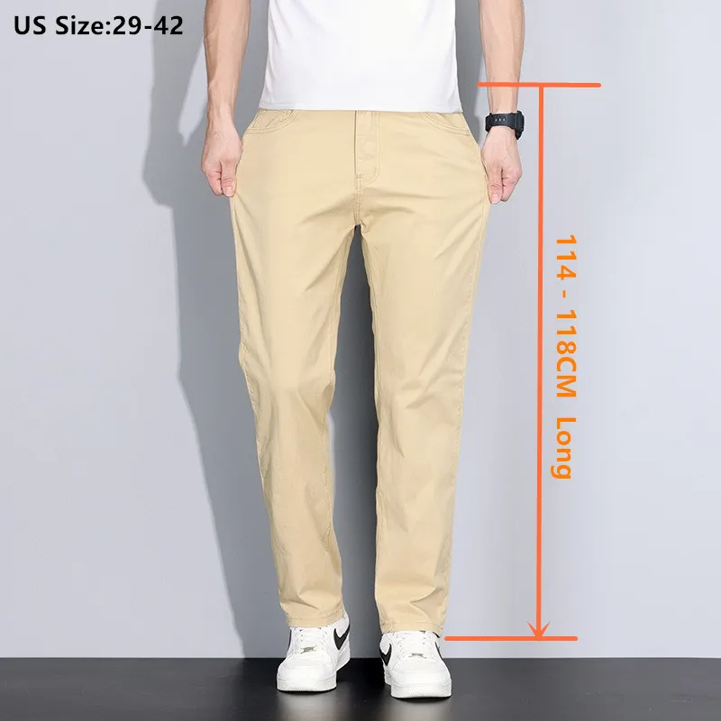 Casual Pencil Pants Tall Men 190CM Summer Thin Extra Long Cotton Plus Size 40 42 Male Stretched Chino Slim Fit Elastic Trousers