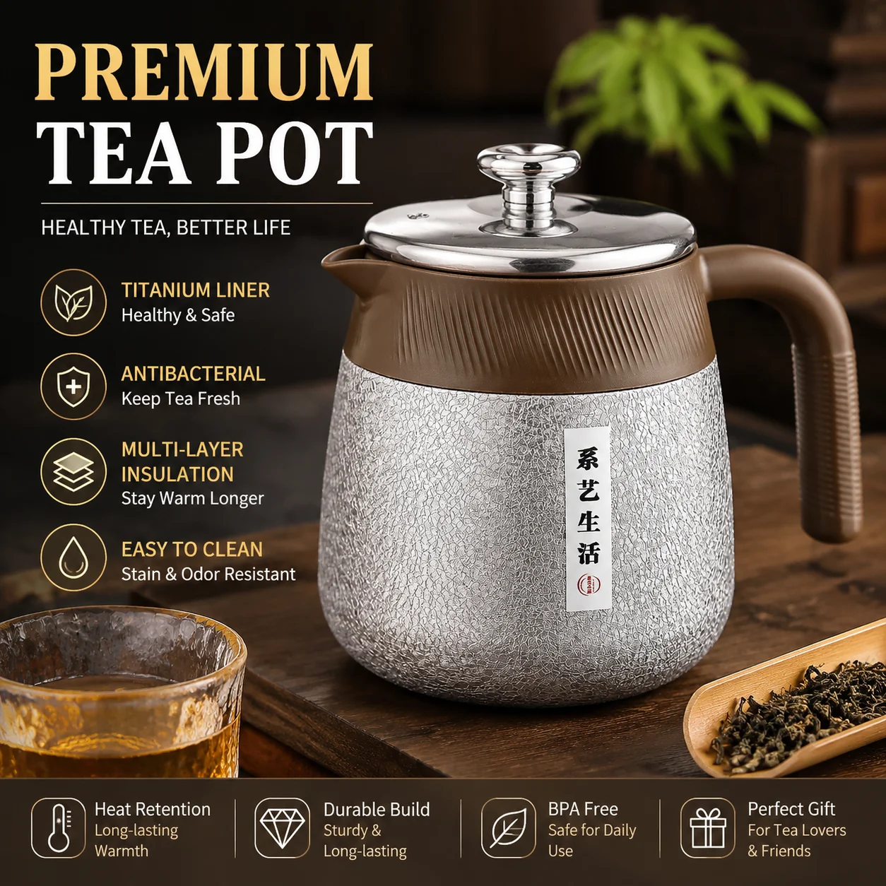 Tetera de Titanio de Gran Capacidad de 700 ml con Filtro, Tetera Portátil para Preparar Té con Sabor Puro