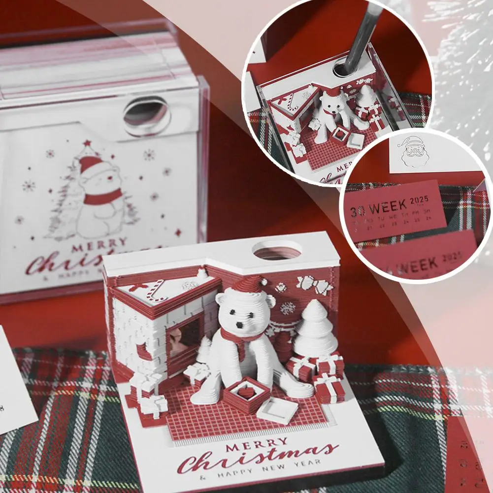 2025 calendário de mesa criativo 3d escultura em papel calendários notas bloco de notas semanal decoração de natal presente pegajoso escultura des t5k2