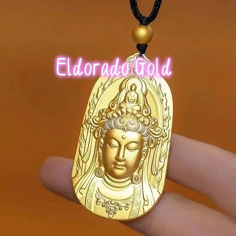 

Eldorado Gold Eldorado Gold 2025 2025Vintage Gold AU999 Guanyin Bodhisattva Pendant Necklace 24K Gold Men's And Women's Sweate