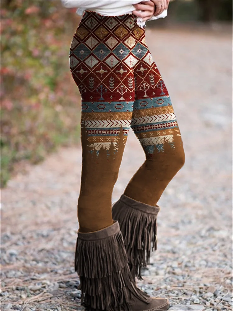 Fashion Women's Mid‑Waist Leggings Wood Bark Texture Art Print Slim Warm Abstract Natural Casual Daily Pants