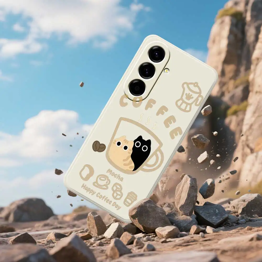 القط القهوة نمط قضية الهاتف لسامسونج A56 A55 A54 A53 A52 5G A36 A26 A16 A06 A35 A25 A15 A34 A24 A14 A33 A32 A23 A13 غطاء