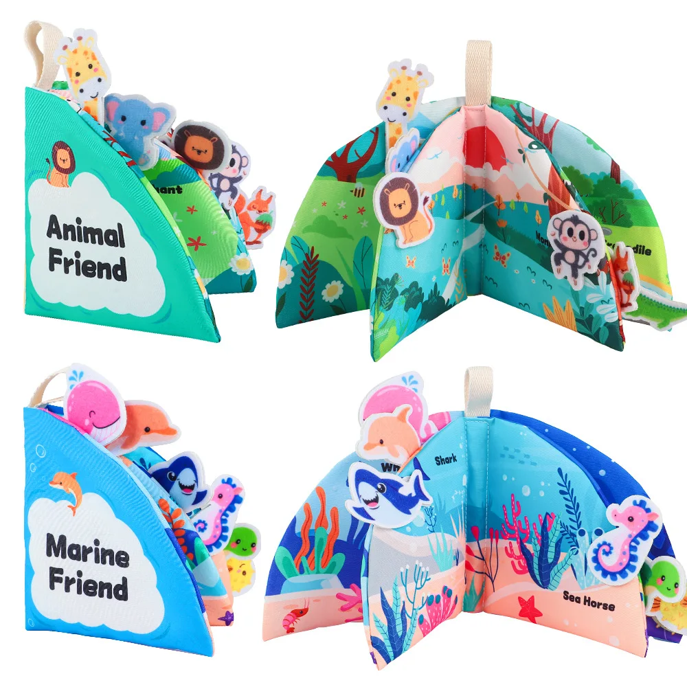 Babydoekboeken, klittenband die gescheurd worden en kauwt, stoffen boeken voor vroege educatie voor baby's van 0-3 jaar, cognitieve boeken