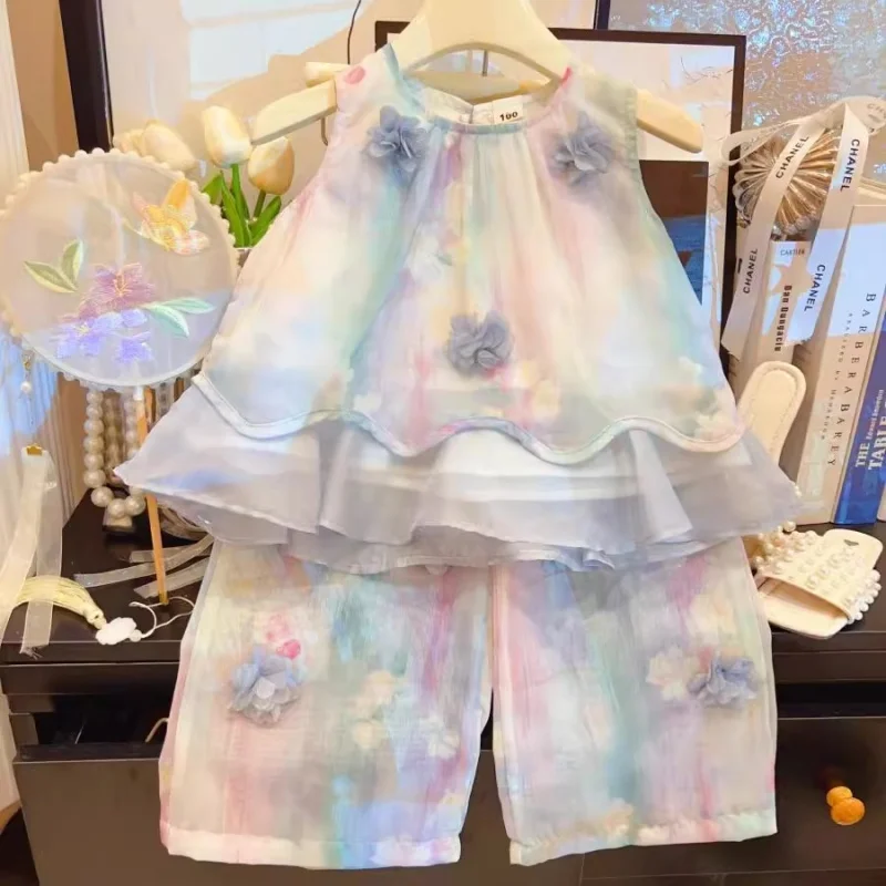 

TOY-Girls' Summer Outfit Set Fashionable Princess Baby Summer Sleeveless Two-Piece Set Internet Celebrity Hot Style Children's C