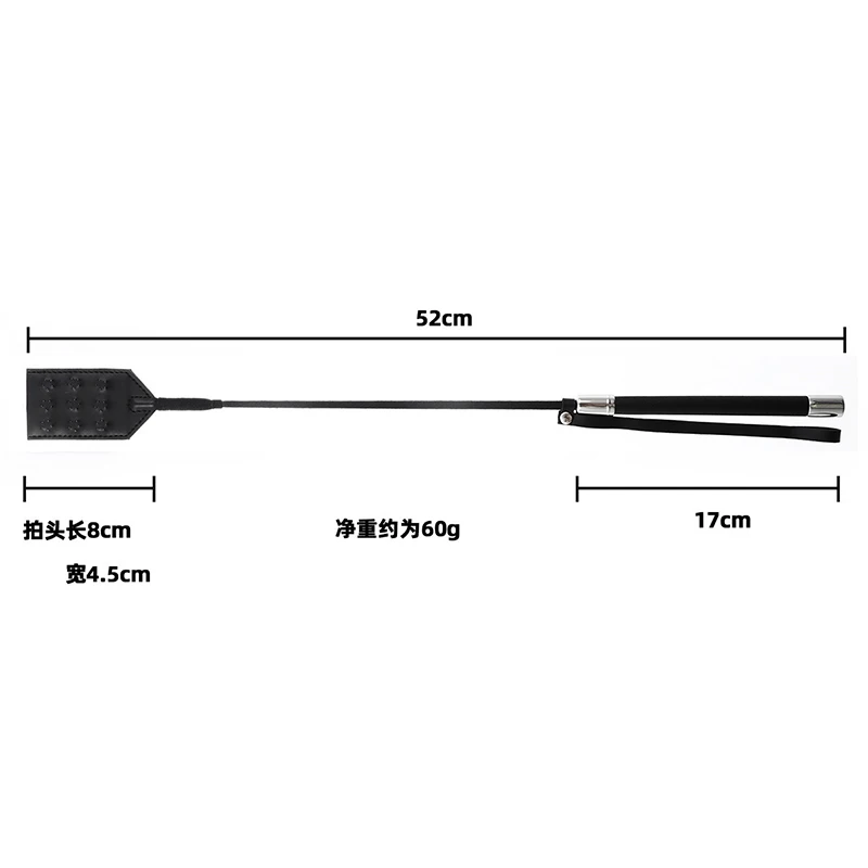 Látigo recto largo, pinchos con mango de metal, parte superior de cuero, cultivos de equitación, paleta azotadora, entrenamiento de caballos Slapper, látigos de doma, 52cm