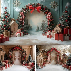 Winter Christmas Photography Background Arch Door Xmas Tree Chic Wall Gift Indoor Decor Banner Kids Portrait Photocall Backdrops