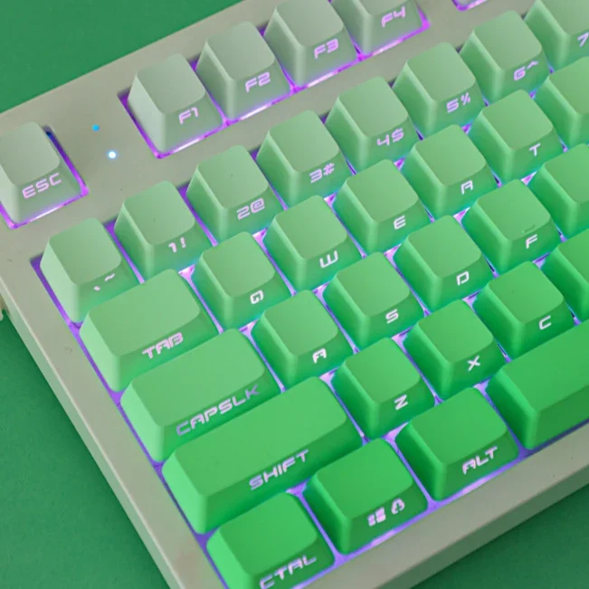 

Official Salt Lake Green gradual change PBT transparent keycap OEM side engraving adaptation 68/75/87 customization simplicity