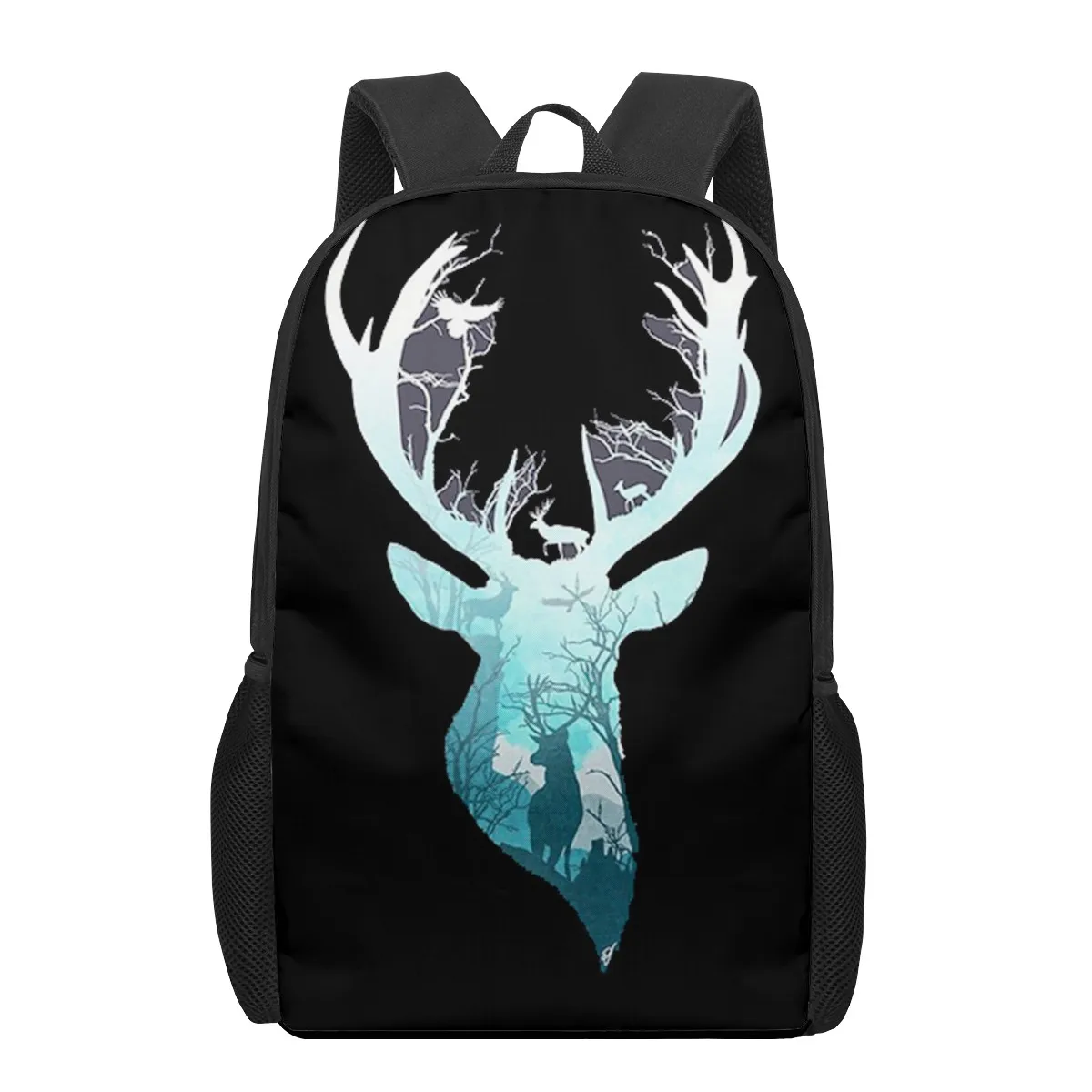 

Animal Cute Deer 16inch School Bags 3D Print Kids Backpack Schoolbags Black Bookbags For Teenager Girls Boys Children Book Bag