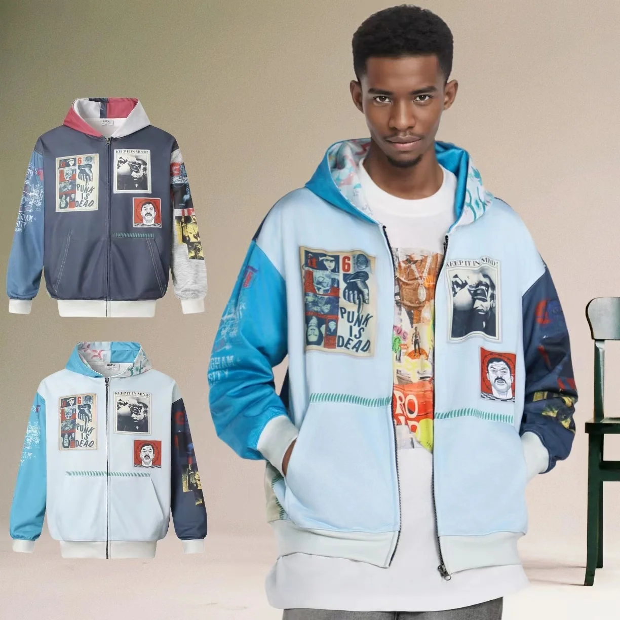 

Ретро американский открытый кардиган на молнии с капюшоном, винтажная сумка, магазин High Street Sle, молодежная модная осенне-зимняя повседневная одежда