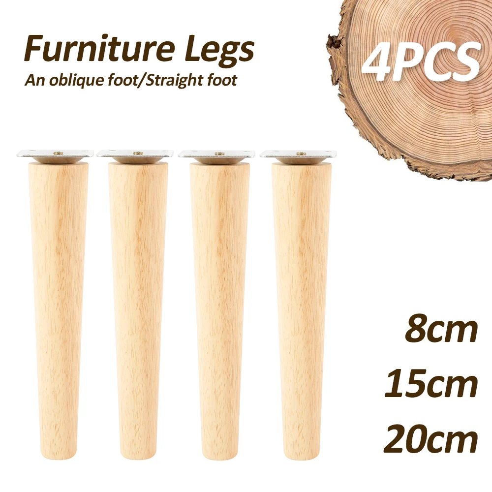 4Pcs Wood Furniture Legs 8/15/20/25CM Height Solid Wood Inclined Cone Sofa Bed Cabinet Table Chair Replacement Feet Sloping Foot