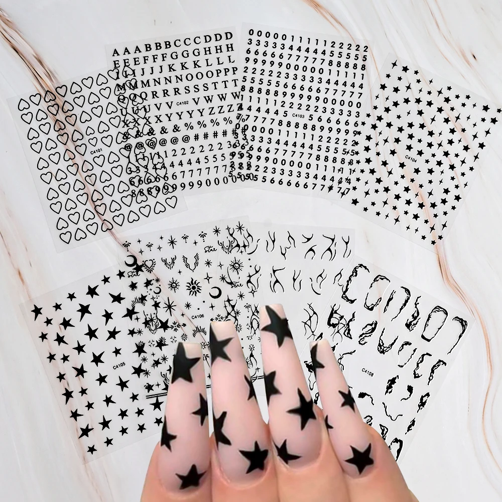 

1pcs White Black Stars Nails Stickers Irregular Pentagram Decals Laser Shiny Glitters Starlight Manicure Accessories Slider