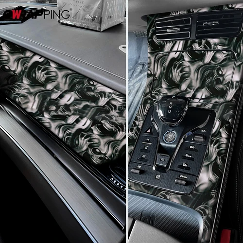 Imagen 2 del producto Pegatinas para coche, envoltura de vinilo con estampado de dibujos animados de calavera, película para carrocería de coche, película de modificación de camuflaje autoadhesiva para accesorios de motocicleta y coche