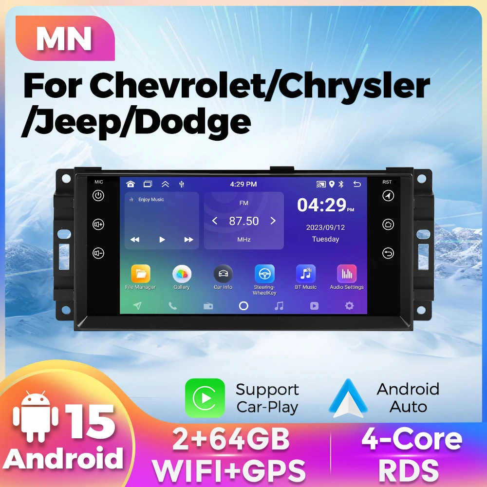 Autoradio Carplay Android Auto für Chevrolet Chrysler Sebring Espe 300c Jeep Wrangler Kommandant Kompass Patriot Freiheit Dodge
