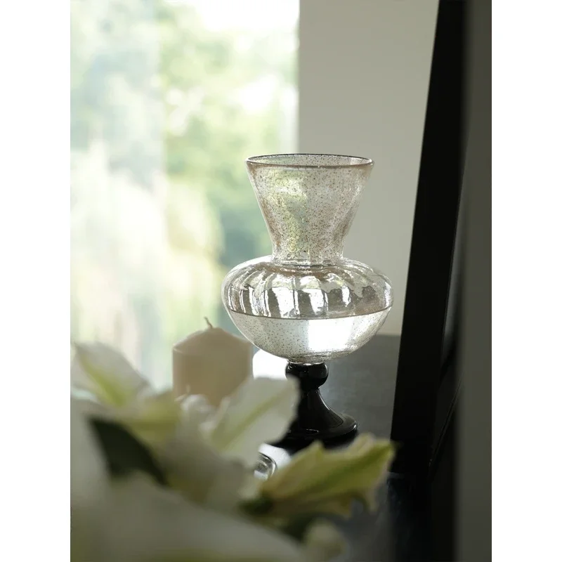 High-end French medieval gold sprinkled light luxury high-legged glass flower vase living room entrance ornament
