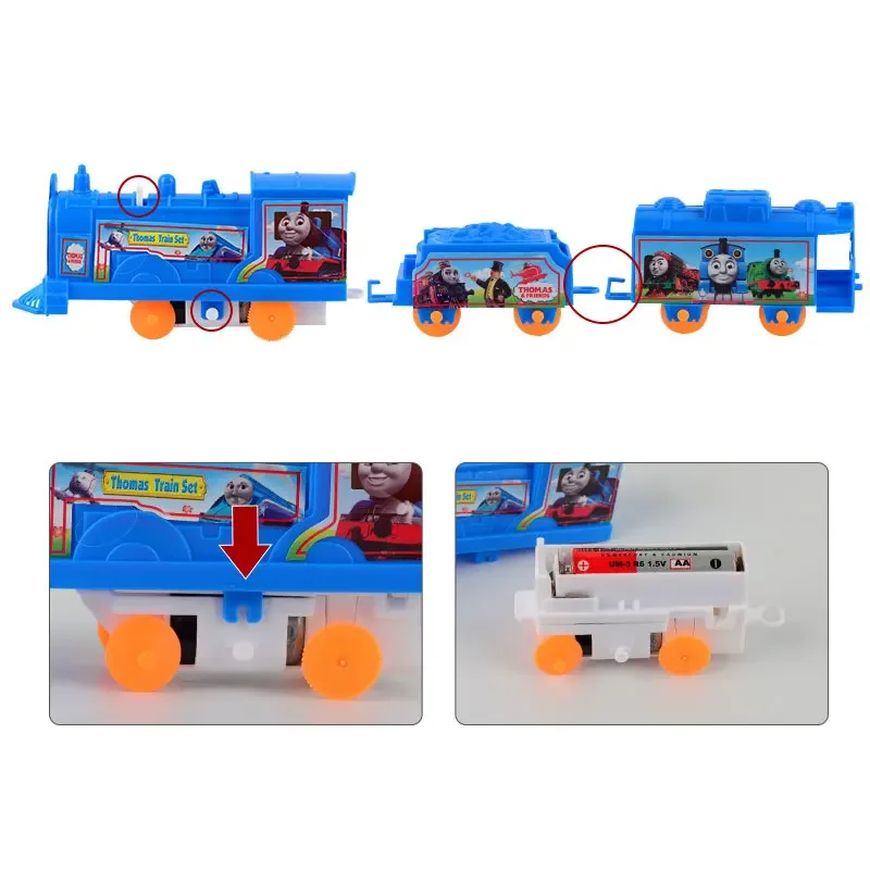 Thomas and friends electric plastic train Head children's toys with Two carriages track set children's Christmas gift toys