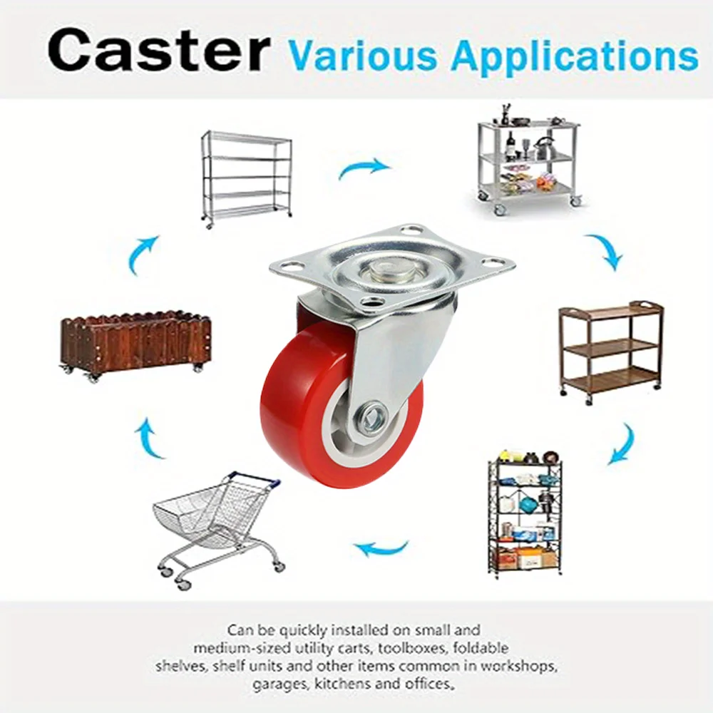 4 universal wheels - lightweight red PVC casters suitable for industrial and scientific applications