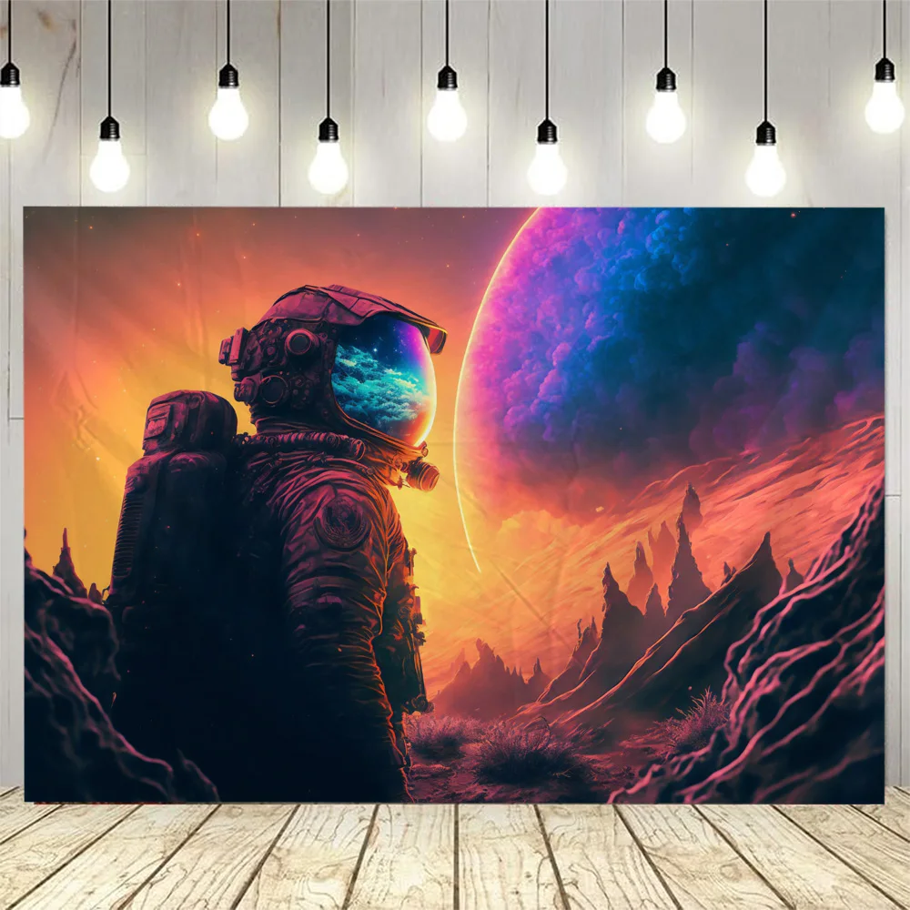 

Astronaut and Alien Tapestry Wall Mounted Background Poster, Space Magic Home Art Decorative Blanket, Living Room Fabric Mural