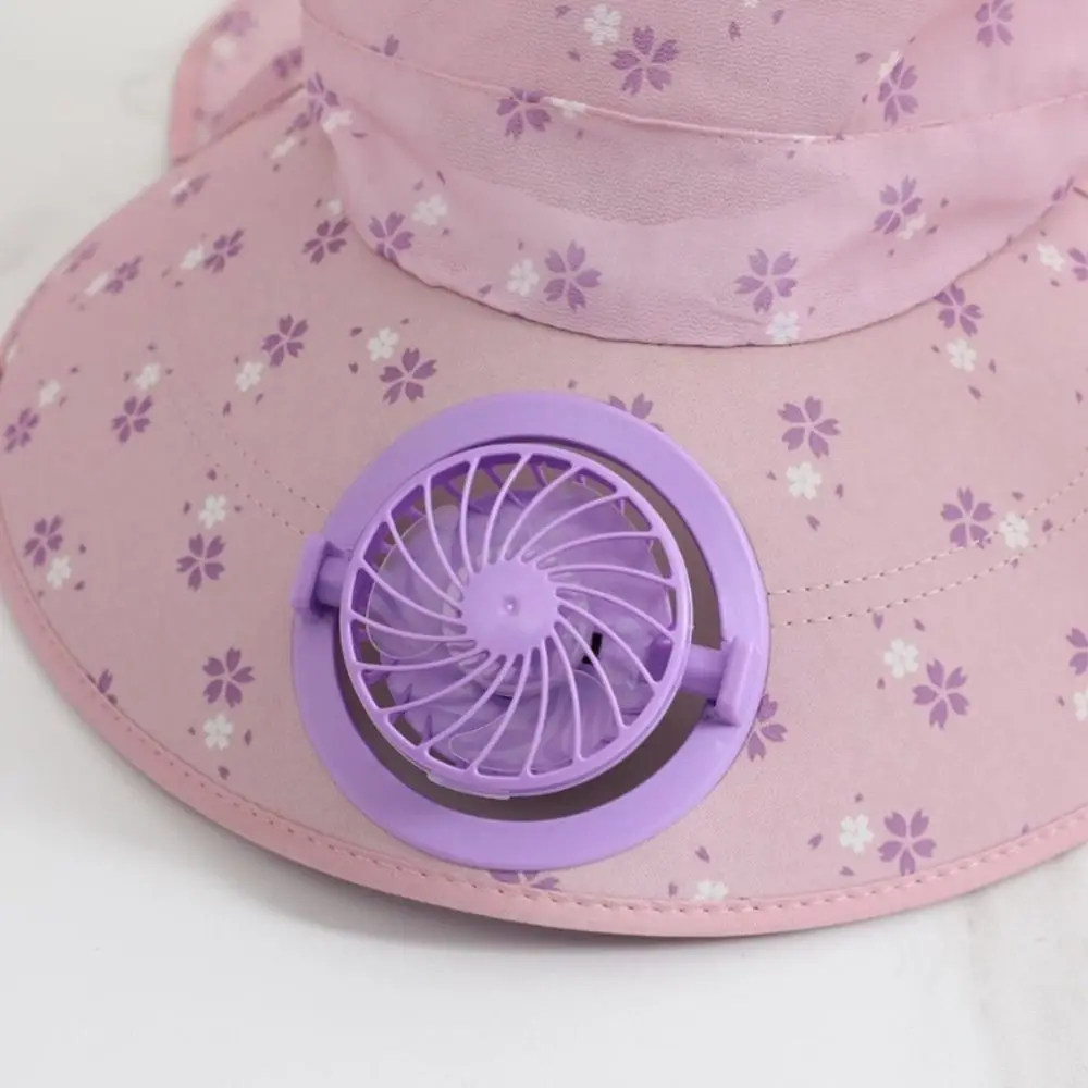 Sunscreen Cap Anti-UV Solar Fan Cap USB Charging 300MA Current Sun Cap Long Sun Shield Floral Design Fisherman Hat Summer Season