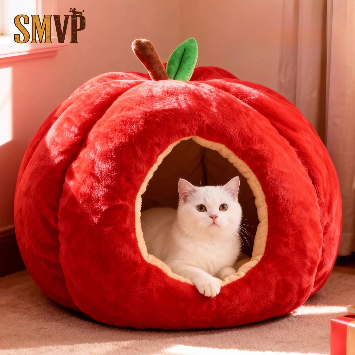 

2026 Hot Sale New Year's Red Apple Shape Semi Closed Removable and Washable Pet Kitten Puppy Sleeping Nest