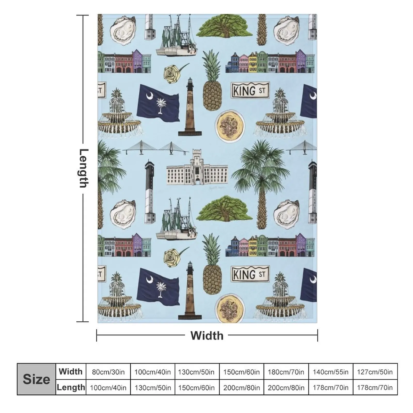 Charleston, South Carolina Pattern - Blue Throw Blanket Single Custom Bed covers Blankets