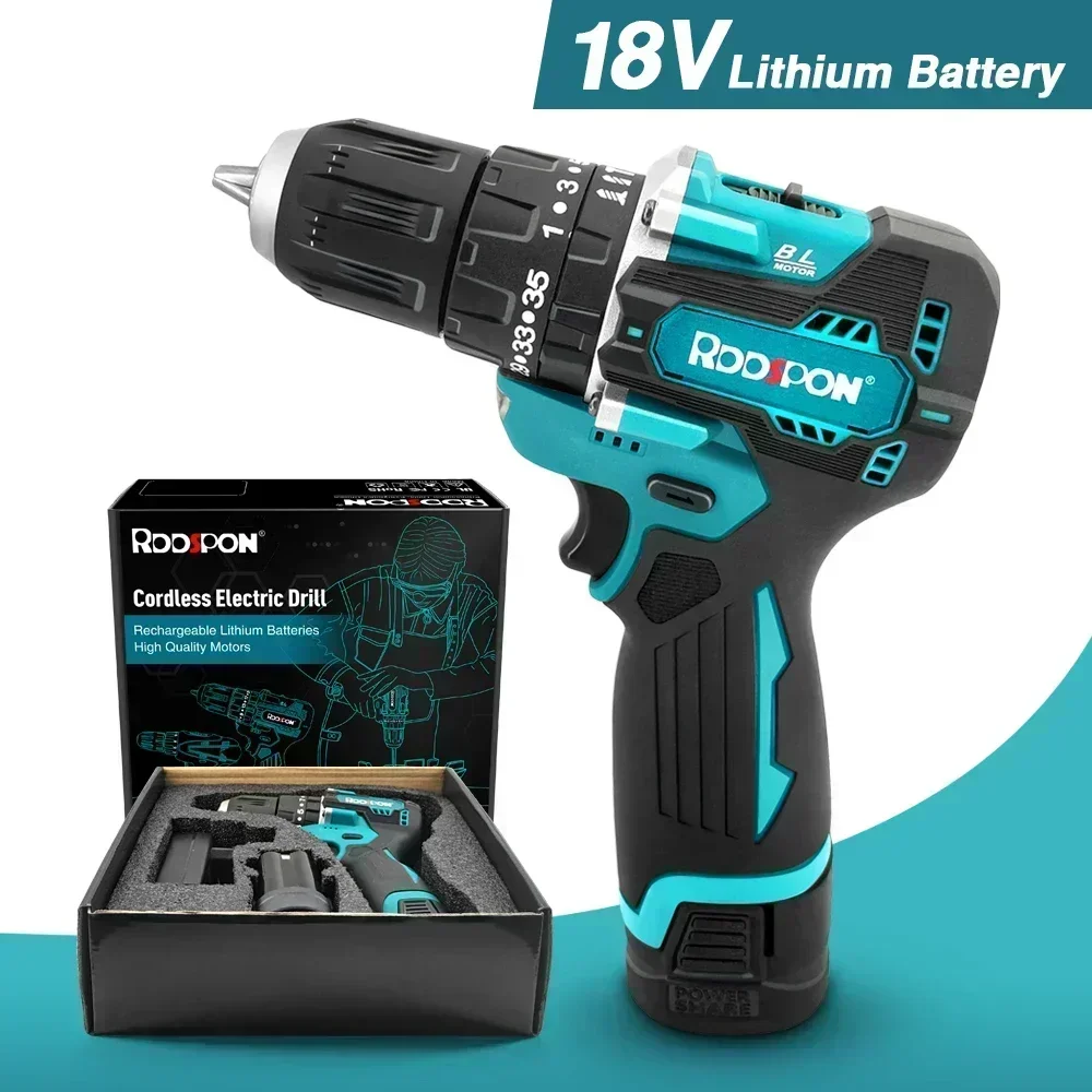 RDDSPON 18V brushless drill  high speed 120N/M rechargeable 10mm lithium drill with battery high torque household electric tools